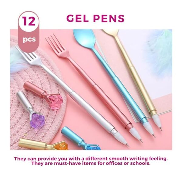 Oytra Gel Pen Set Black Pens 12 Pack Cutlery Cute Gifts Kawaii Aesthetic Unique Stylish Design for Gifting Writing School Supplies Kids Birthday Party Return Gift Favor Items for Pinata Bags Hamper - Image 3