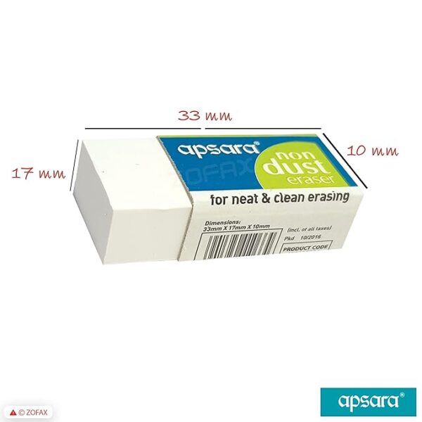 Apsara Non Dust Eraser Regular | Erases Gently | No Paper Damage | Soft & Smooth | Residue sticks to eraser | Use for Students, Artists, Professionals | Pack of 20 Erasers - Image 3