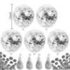 (Pack of 10) Transparent Balloons Bouquet Combo with Re Filled Silver Confetti & Ribbons for Anniversary, Birthday, Baby Shower, Valentine Day Party Decoration Balloon Bunch - Silver - Image 2