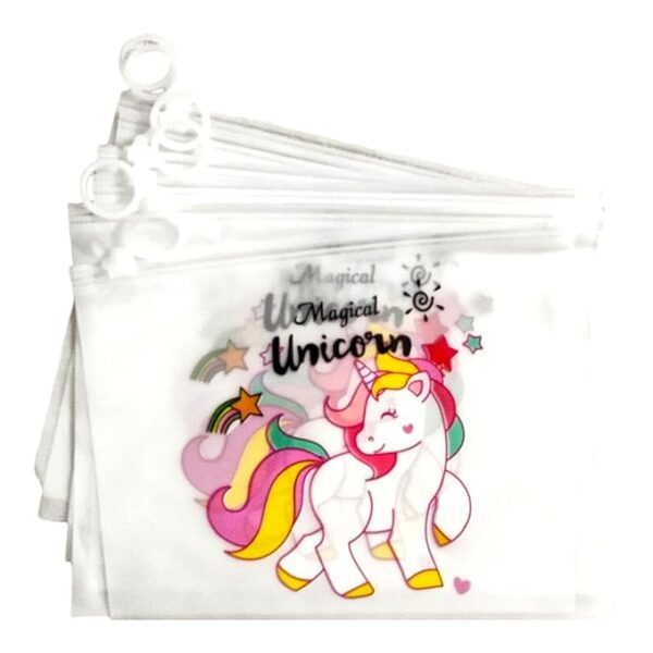 Transparent Zipper Pouch for Pen Pencil Sharpener School Girls and Boys | Multipurpose Return Gifts |Makeup kit/Travel Bag Organizer (Pack of 12) (Unicorn)