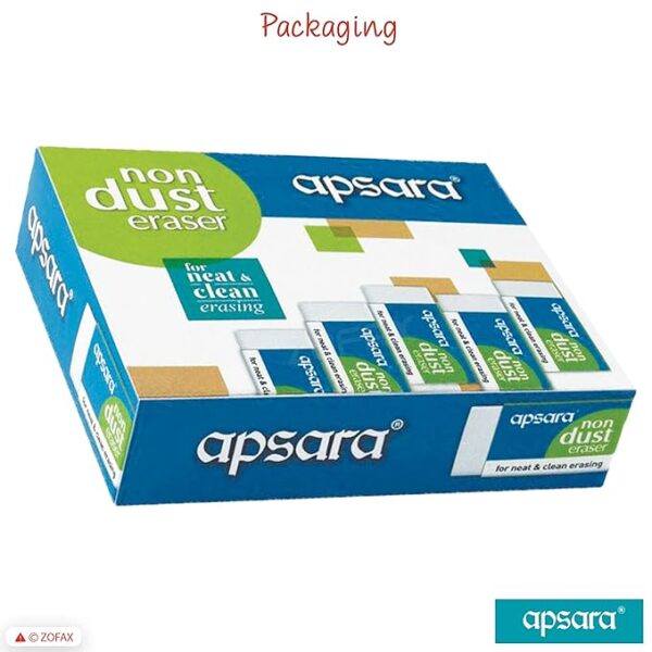 Apsara Non Dust Eraser Regular | Erases Gently | No Paper Damage | Soft & Smooth | Residue sticks to eraser | Use for Students, Artists, Professionals | Pack of 20 Erasers - Image 2