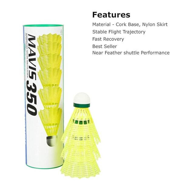 350 Green Cap Nylon Shuttlecock (Yellow) - Image 2