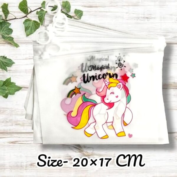 Transparent Zipper Pouch for Pen Pencil Sharpener School Girls and Boys | Multipurpose Return Gifts |Makeup kit/Travel Bag Organizer (Pack of 12) (Unicorn) - Image 3