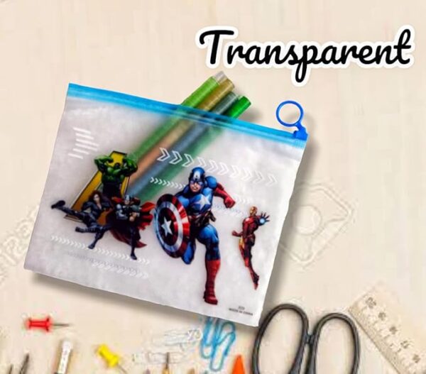 3D Pouch Transparent for Pen Pencil Sharpner School Girls and Boys | Multipurpose Pouch Return Gifts |Makeup kit/Travel Bag Organizer Zipper (Pack of 12) (Captain America) - Image 3