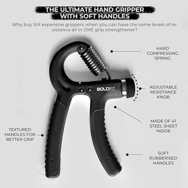 Boldfit Adjustable Hand Grip Strengthener, Hand Gripper for Men & Women for Gym Workout Hand Exercise Equipment to Use in Home for Forearm Exercise, Finger Exercise Power Gripper - Image 3