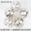 (Pack of 10) Transparent Balloons Bouquet Combo with Re Filled Silver Confetti & Ribbons for Anniversary, Birthday, Baby Shower, Valentine Day Party Decoration Balloon Bunch - Silver